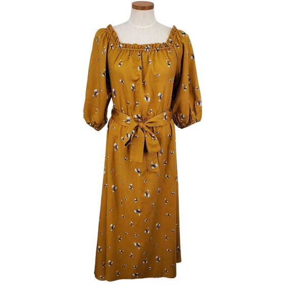 Outerknown Dresses & Skirts - Outerknown Wildflower Dress Womens XS Gold Mustard Floral Silk Organic Cotton‎